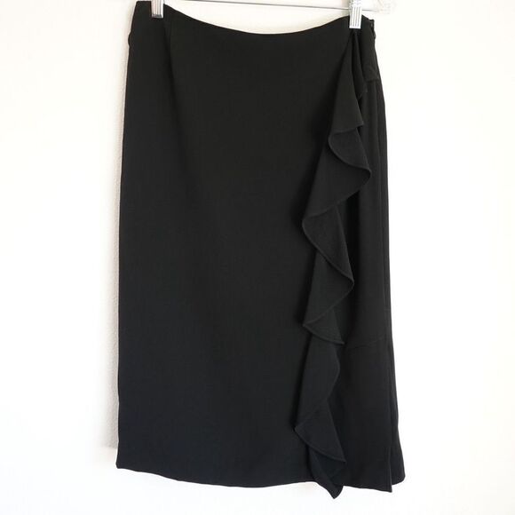 Lafayette 148 New York Side Ruffle Pencil Skirt Black Size 8 - Picture 1 of 12